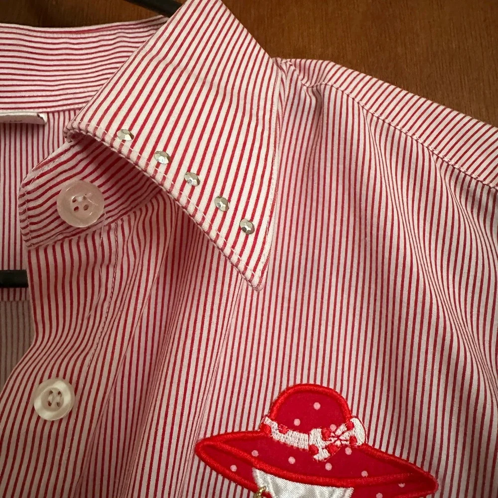 Red Hat Lady Striped Button Down - Picture 4 of 8